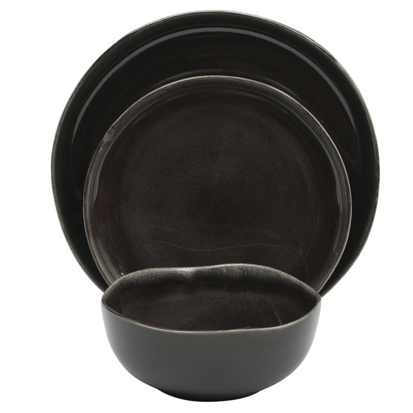 Gibson Home Gibson Soho Lounge Nardini 12 Piece (Service For 4) Plates And Bowls Reactive Glaze Dishes Stoneware Ceramic Dinnerware Set - Black And Blue