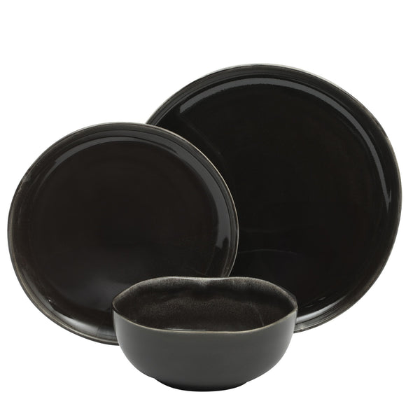 Gibson Home Gibson Soho Lounge Nardini 12 Piece (Service For 4) Plates And Bowls Reactive Glaze Dishes Stoneware Ceramic Dinnerware Set - Black And Blue
