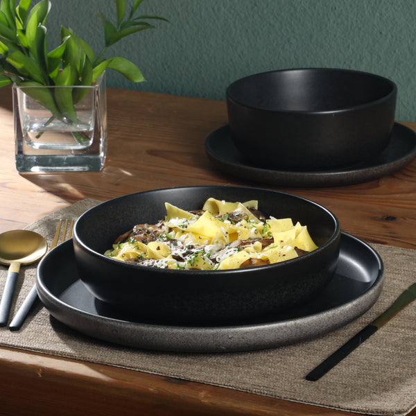 Gibson Home Gibson Soho Lounge Pasco 16 Piece (Service For 4) Plates And Bowls Double Bowl Reactive Glaze Dishes Stoneware Ceramic Dinnerware Set