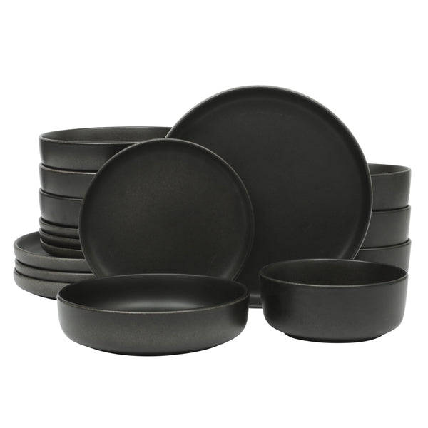 gibson home Gibson Soho Lounge Pasco 16 Piece (Service for 4) Plates and Bowls Double Bowl Reactive Glaze Dishes Stoneware Ceramic Dinnerware Set