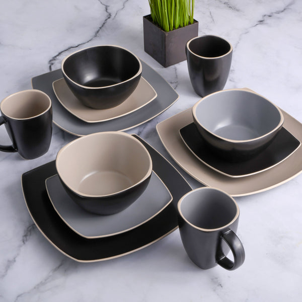 Gibson Home Gibson Soho Lounge Square 16-Piece Matte Stoneware Dinnerware Set