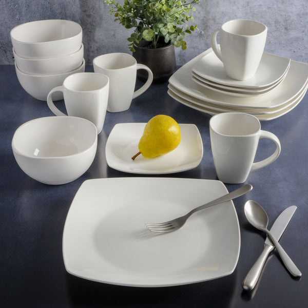 Gibson Home Gibson Soho Lounge Square 16-Piece Porcelain Dinnerware Set - White