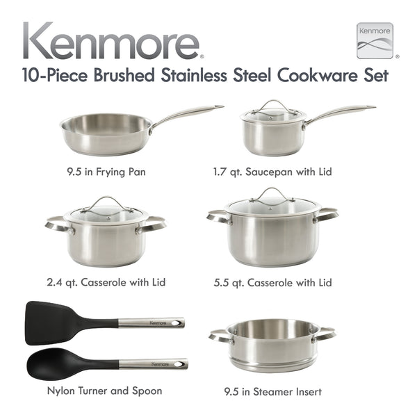 Gibson Home Kenmore Aiden 10-Piece Stainless Steel Cookware Set
