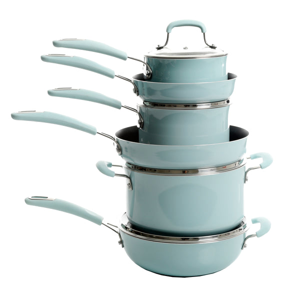 Gibson Home Kenmore Andover 10-Piece Forged Aluminum Cookware Set - Glacier Blue