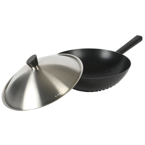Gibson Home Kenmore Eugene 13-Inch Cast Aluminum Wok W/ Lid - Matte Black