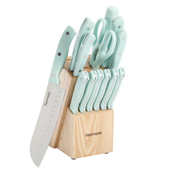 gibson home Kenmore Kane 14-Piece Cutlery Set w/ Rubber Coated Wood Knife Block