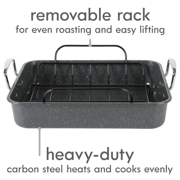 Gibson Home Kenmore Keaton Grey Speckle 16.5" X 12.5" X 3.2" Carbon Steel Roaster W/ Rack
