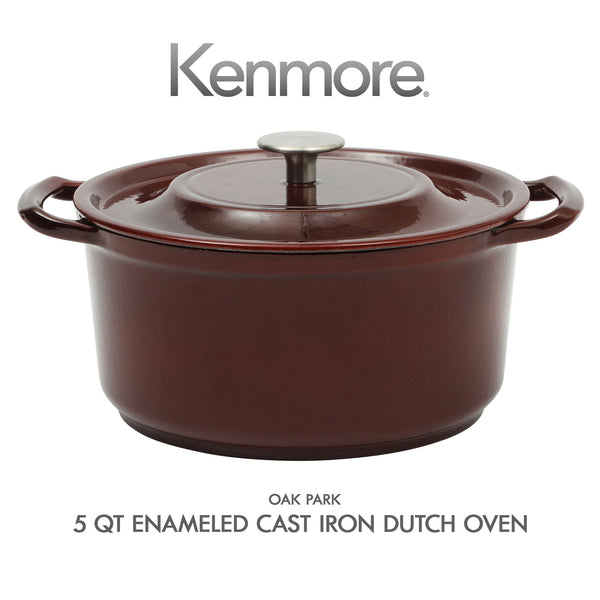 Gibson Home Kenmore Oak Park Cast Iron Dutch Oven Casserole With Lid With Metallic Enamel - Gunmetal Grey