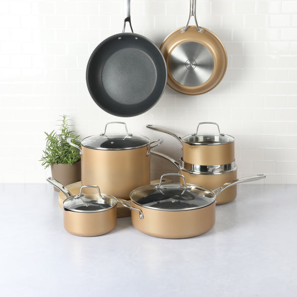 Gibson Home Martha Stewart 12-Piece Heavy Gauge Aluminum Hard Anodized Premium Nonstick Induction Safe Cookware Set