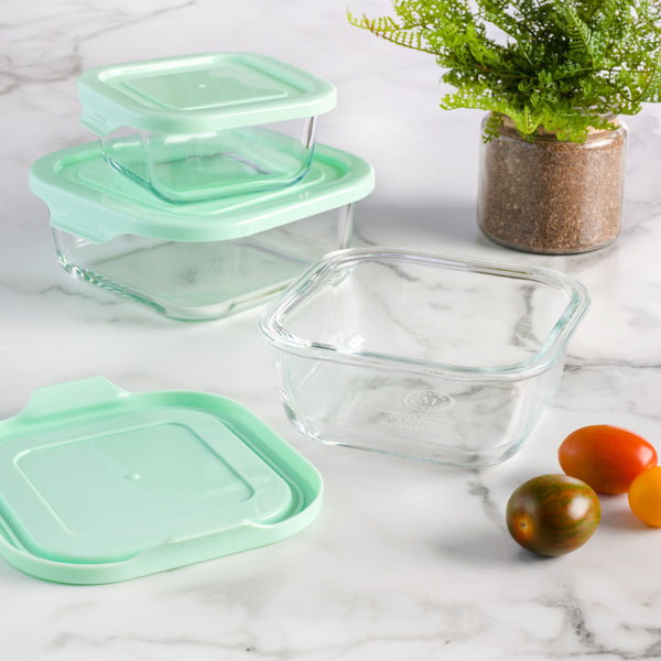 Gibson Home Martha Stewart 12-Piece Storage Borosilicate Glass Container Set W/ Snap Martha Blue Lids