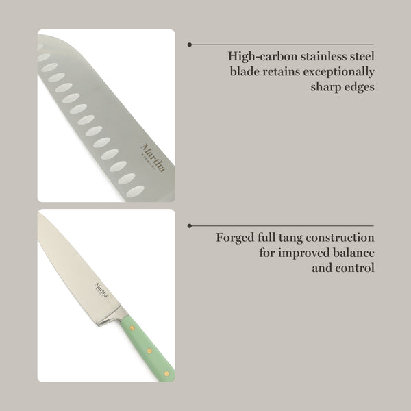 Gibson Home Martha Stewart 16 Piece Lockton High Carbob Stainless Steel Cutlery Kitchen Knife Block Set W/ ABS Tripe Riveted Forged Handle Acacia Wood Block