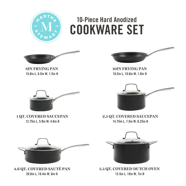 Gibson Home Martha Stewart Bosworth 10-Piece Hard Anodized Cookware Set
