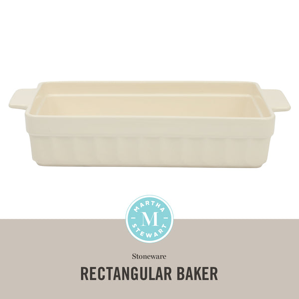Gibson Home Martha Stewart Broadbrook Ceramic Bakeware 13x9 Inch Rectangular Baking Dish With Handles Cream Glazed Stoneware For Casseroles Lasagna Roasts & Desserts Oven & Dishwasher Safe