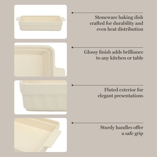 Gibson Home Martha Stewart Broadbrook Ceramic Bakeware 13x9 Inch Rectangular Baking Dish With Handles Cream Glazed Stoneware For Casseroles Lasagna Roasts & Desserts Oven & Dishwasher Safe
