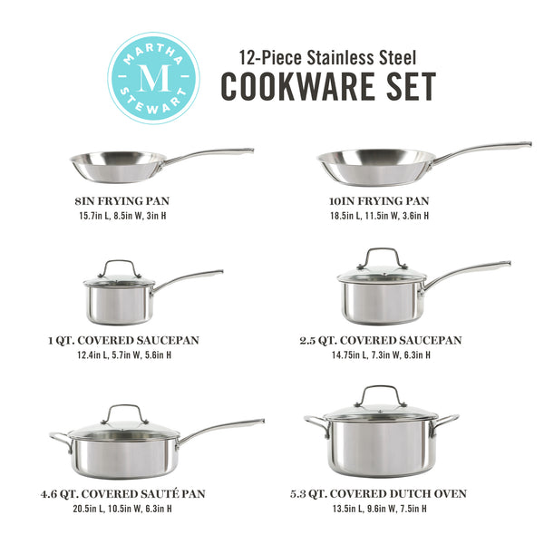 Gibson Home Martha Stewart Castelle 10-Piece Stainless Steel Cookware Set