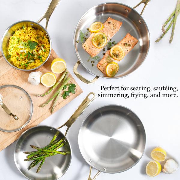Gibson Home Martha Stewart Castelle 10 Piece Stainless Steel Induction Safe Pots And Pans Non-Toxic Kitchen Cookware Set