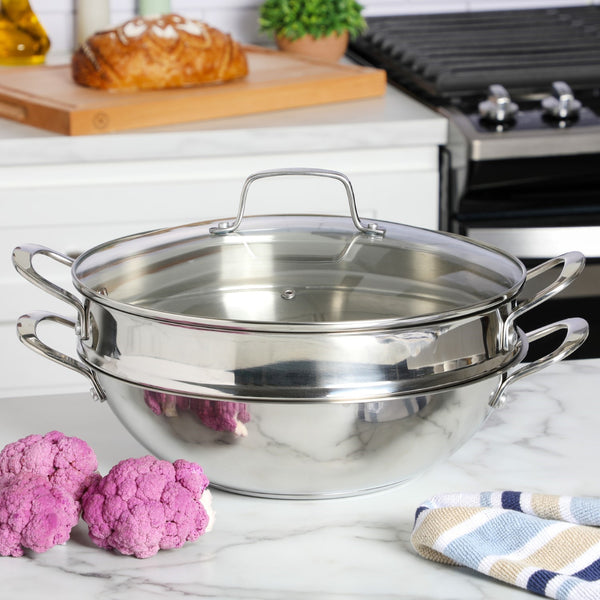 Gibson Home Martha Stewart Castelle 12" Stainless Steel Essential Pan W/ Steamer