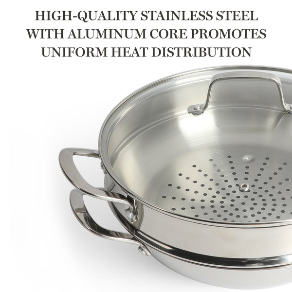 Gibson Home Martha Stewart Castelle 12" Stainless Steel Essential Pan W/ Steamer