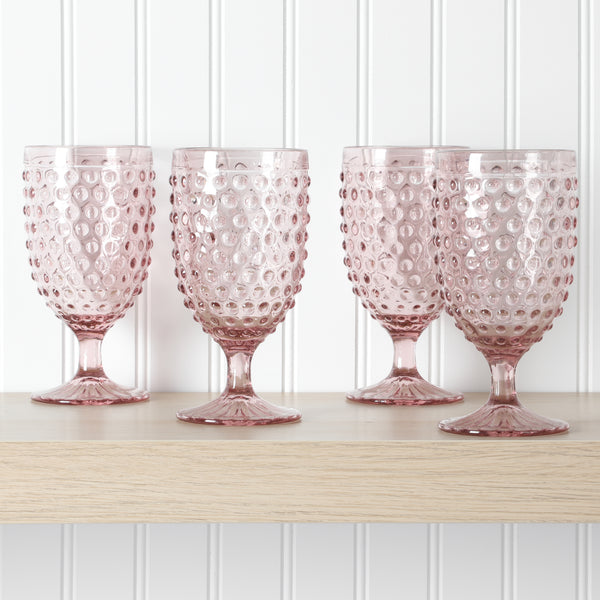 Gibson Home Martha Stewart Chauncey 4-Pack 14.2 Oz Hobnail Handmade Glass Goblet