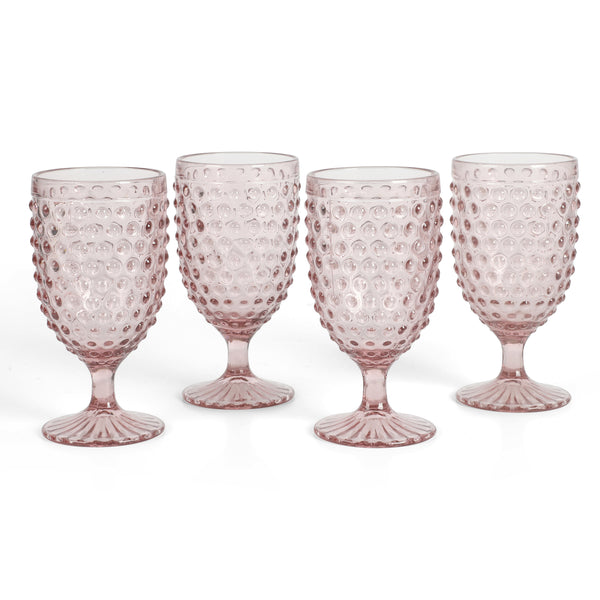 gibson home Martha Stewart Chauncey 4-Pack 14.2 oz Hobnail Handmade Glass Goblet