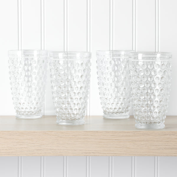 Gibson Home Martha Stewart Chauncey 4-Pack 14.3 Oz Hobnail Handmade Glass Tumbler