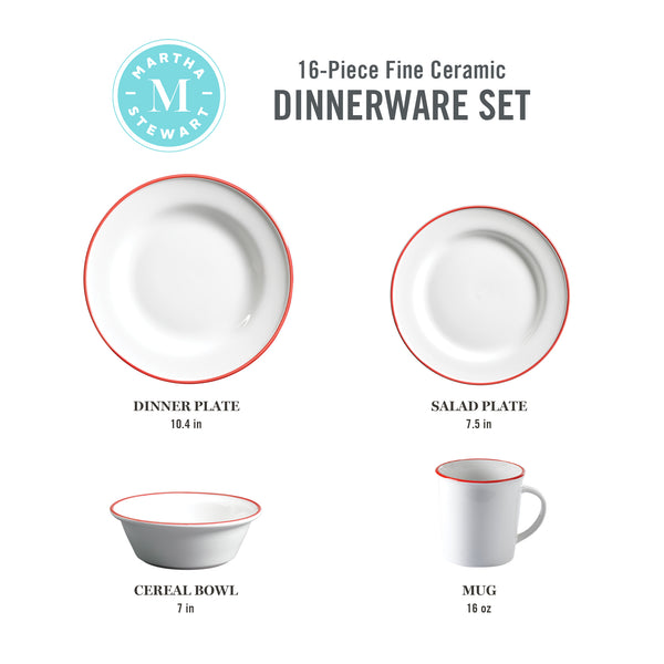 Gibson Home Martha Stewart Cliffield 16-Piece Porcelain Dinnerware Set