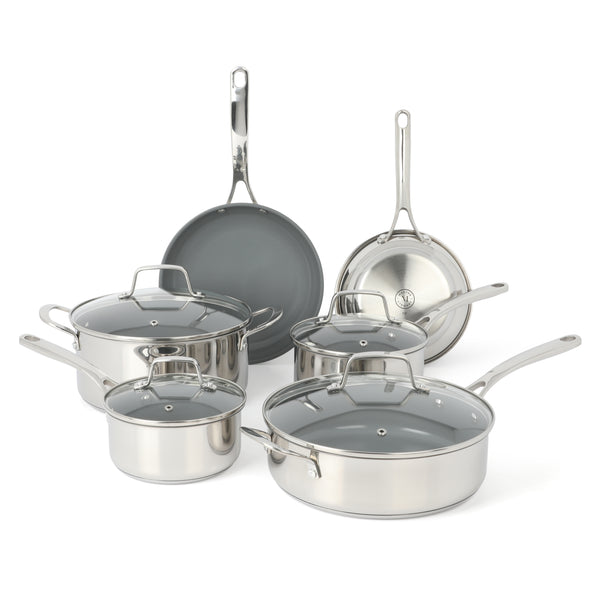gibson home Martha Stewart Delaroux 10-Piece Stainless Steel Cookware Set w/ Ceramic Non-Stick Interior