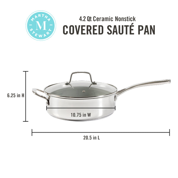 Gibson Home Martha Stewart Delaroux 4-Quart Stainless Steel Saute Pan W/ Ceramic Non-Stick Interior