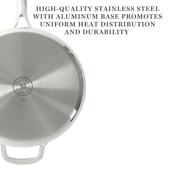 Gibson Home Martha Stewart Delaroux 4-Quart Stainless Steel Saute Pan W/ Ceramic Non-Stick Interior