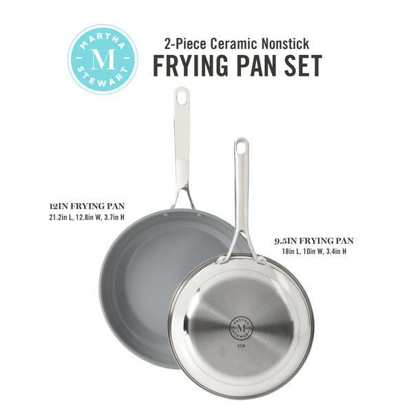 Gibson Home Martha Stewart Delaroux 9.5" & 12" Stainless Steel Fry Pan Set W/ Ceramic Non-Stick Interior