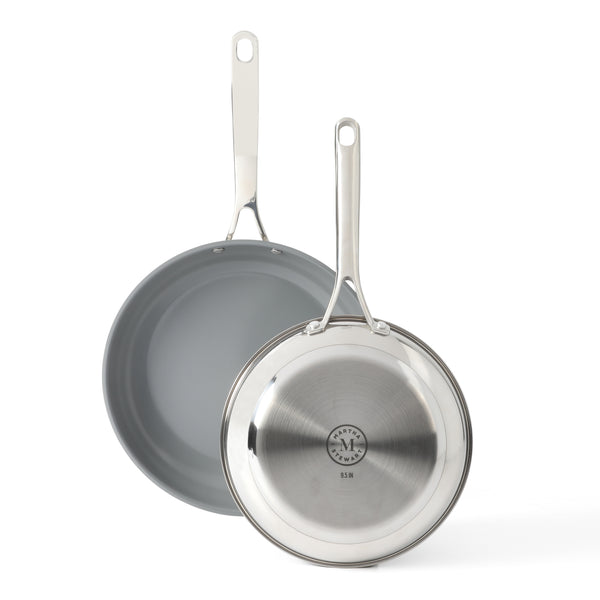 gibson home Martha Stewart Delaroux 9.5" & 12" Stainless Steel Fry Pan Set w/ Ceramic Non-Stick Interior