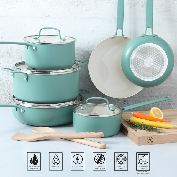 Gibson Home Martha Stewart Emmeline Premium Nonstick PFA Free Ceramic Interior 12 Piece Heavy Gauge Enamel Aluminum Pots And Pans Cookware Set