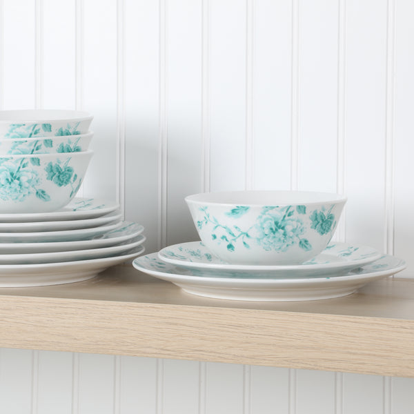 Gibson Home Martha Stewart Empress Bouquet 12 Piece Decorated Porcelain Dinnerware Plates And Bowls Set