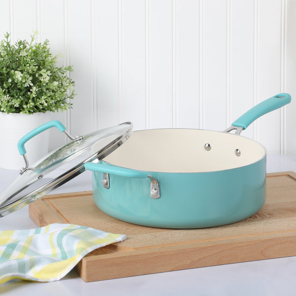 Gibson Home Martha Stewart Everyday Charlemont Teal 4.5-Quart Enamel Aluminum Saute Pan With Lid