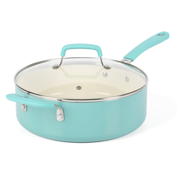 gibson home Martha Stewart Everyday Charlemont Teal 4.5-Quart Enamel Aluminum Saute Pan with Lid gibson home Martha Stewart Everyday Charlemont Teal 4.5-Quart Enamel Aluminum Saute Pan with Lid
