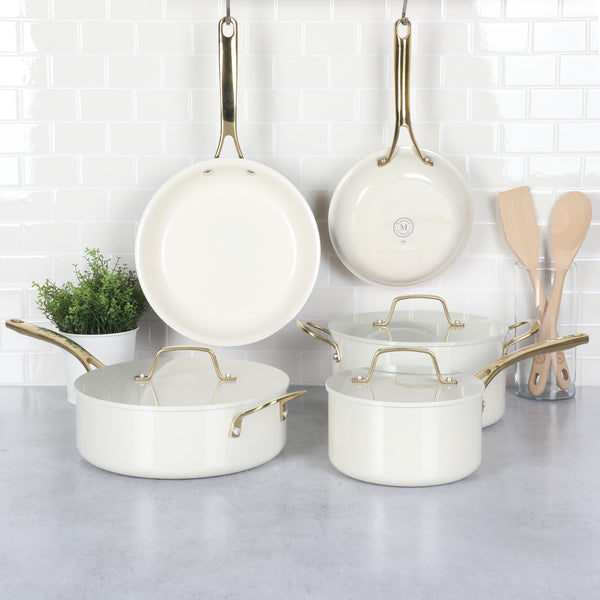 Gibson Home Martha Stewart Galway Premium Nonstick PFA Free Ceramic Interior 10 Piece Heavy Gauge Enamel Aluminum Pots And Pans Cookware Set W/ Aluminum Lids