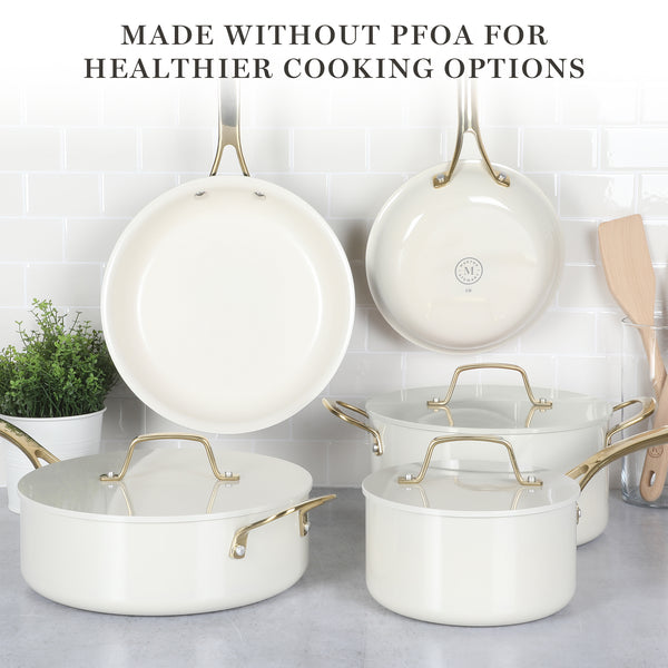 Gibson Home Martha Stewart Galway Premium Nonstick PFA Free Ceramic Interior 10 Piece Heavy Gauge Enamel Aluminum Pots And Pans Cookware Set W/ Aluminum Lids