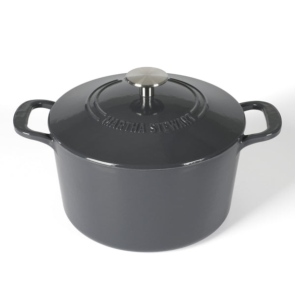 gibson home Martha Stewart Gatwick 4 Quart Enamel Cast Iron Dutch Oven - Grey