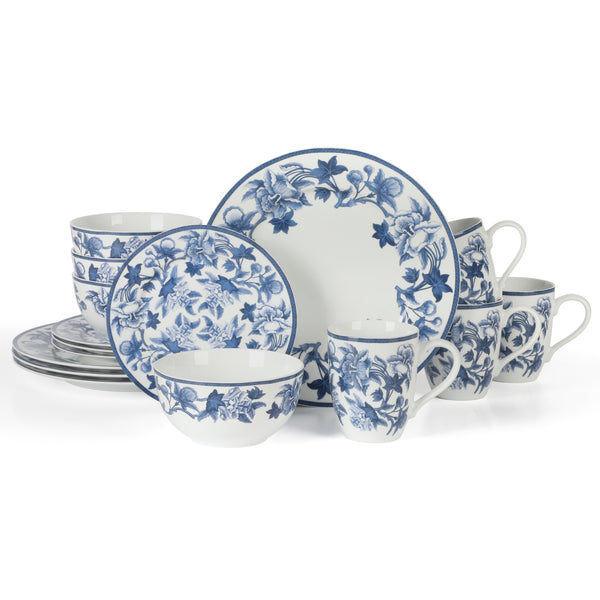 gibson home Martha Stewart Goodale Vintage Blue Stoneware 16 Piece Dinnerware Set