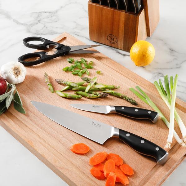 Gibson Home Martha Stewart Greeley 14-Piece Triple-Riveted Cutlery Knife Acacia Wood Block Set W/ Comfort Grip Handles