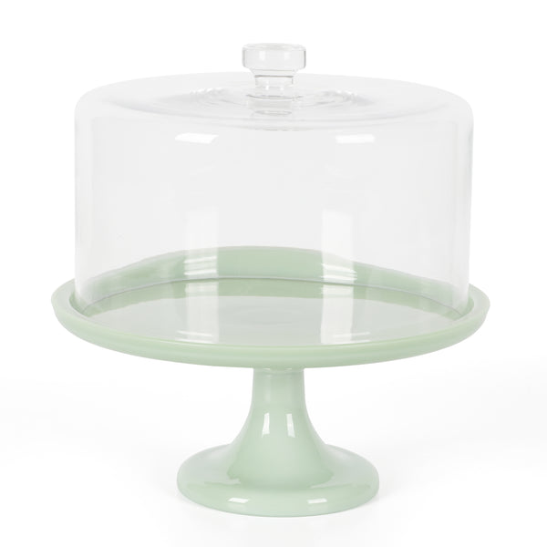 gibson home Martha Stewart Highbrook 10 Inch Jadeite Cake Stand With Glass Dome