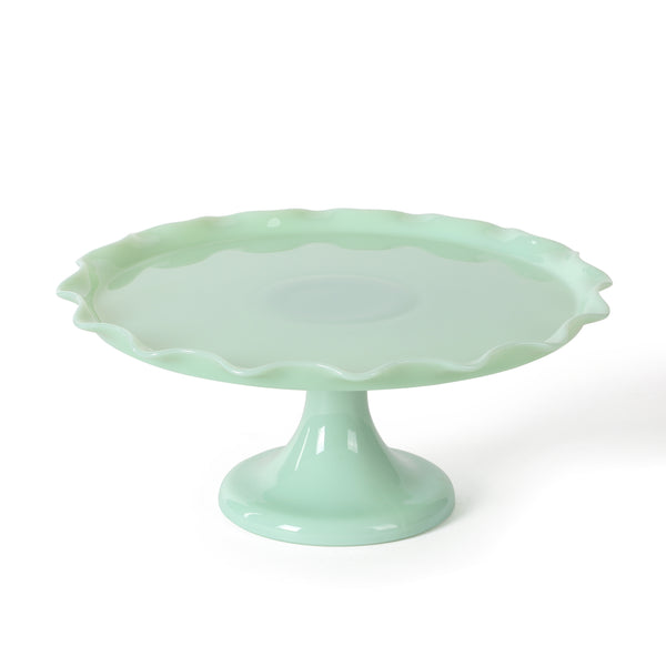 Gibson Home Martha Stewart Highbrook 11" Handmade Jadeite Glass Cake Stand W/ Ruffle Trim