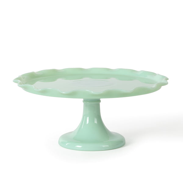 gibson home Martha Stewart Highbrook 11" Handmade Jadeite Glass Cake Stand w/ Ruffle Trim
