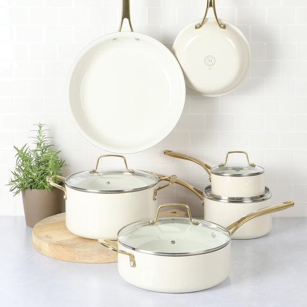 Gibson Home Martha Stewart Lockton 10-Piece Heavy Gauge Aluminum Cookware Set W/ Ceramic Non-Stick Interior