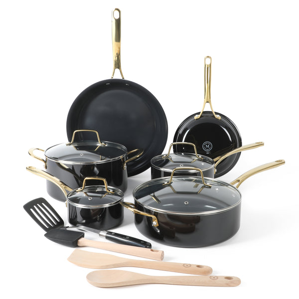 gibson home Martha Stewart Lockton 14-Piece Heavy-Gauge Premium Non-Stick Aluminum Cookware Combo Set (Pots Pans and Tools)
