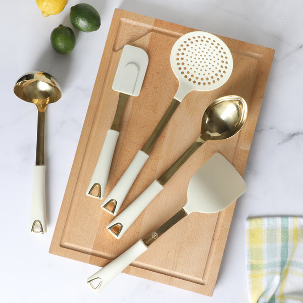 Gibson Home Martha Stewart Lockton 5-Piece Stainless Steel & Nylon Kitchen Tool Set - Linen W/ Gold