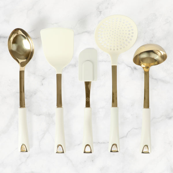 Gibson Home Martha Stewart Lockton 5-Piece Stainless Steel & Nylon Kitchen Tool Set - Linen W/ Gold