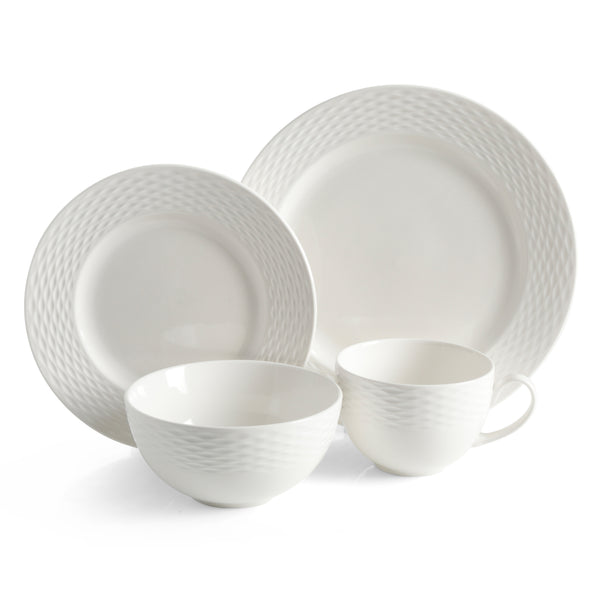gibson home Martha Stewart Maepoole Porcelain Embossed 16-Piece Dinnerware Set