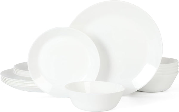 gibson home Martha Stewart Opalton 18 Piece Chip and Break Resistant Opal Glass Dinnerware Set