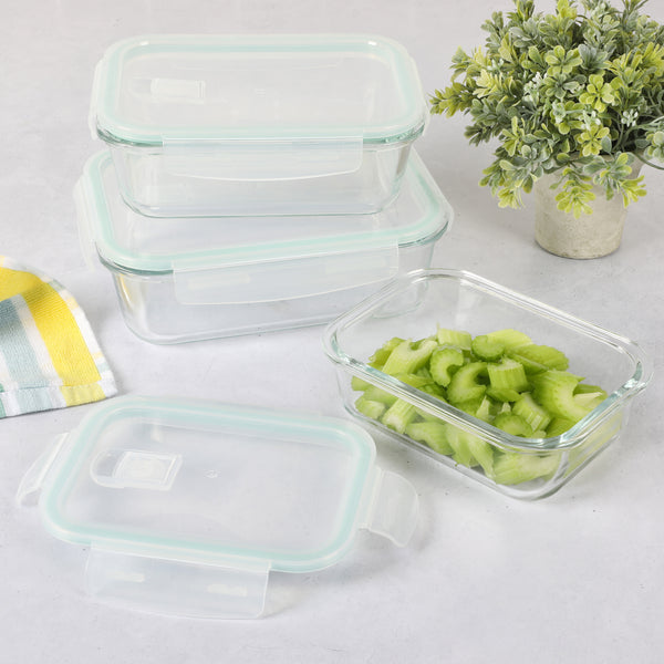 Gibson Home Martha Stewart Seavey 6-Piece (51.4oz 35.5oz 21.6oz) Square Borosilicate Glass Storage Container Set W/ Lids